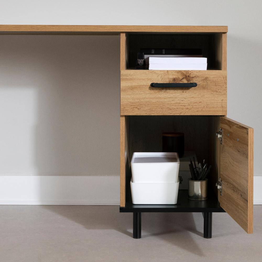 Nordik Oak Wood Desk with Drawer and Filing Cabinet