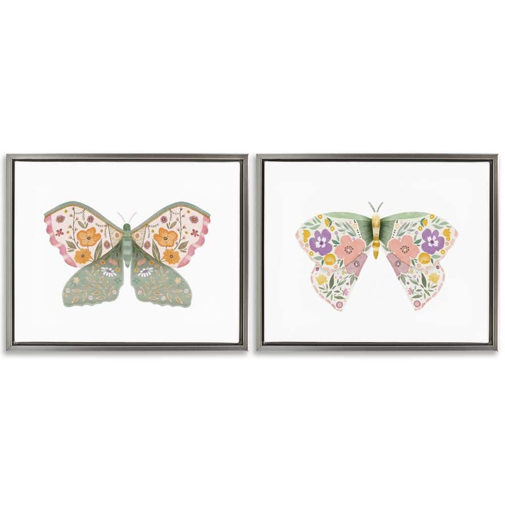 Folk Florals Butterflies by Kim Allen 2-Pieces Gray Floater Frame Animal Graphic Art Print 17 in. x 21 in. price history on PriceWatchPro