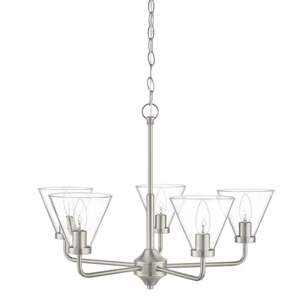 Myles 5-Light Reversible Chandelier Brushed Nickel Finish Clear Glass Shades