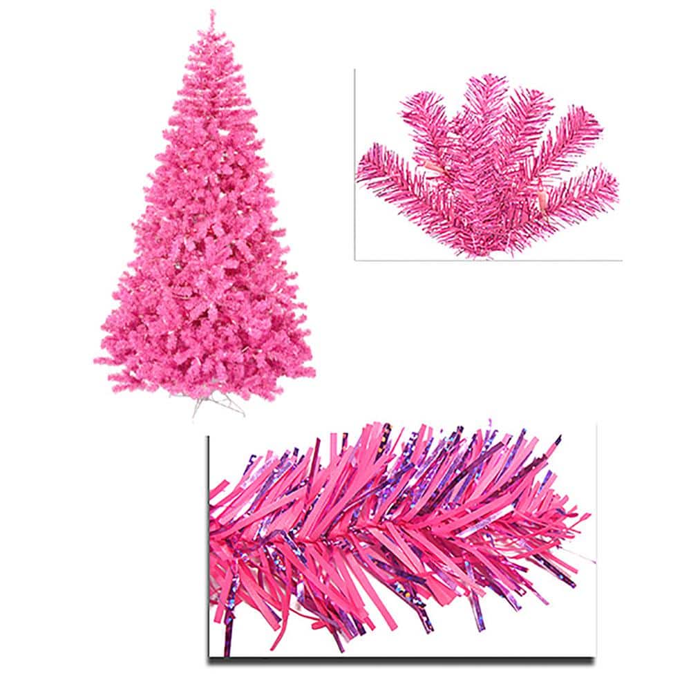 Vickerman 7 ft. PreLit Hot Pink Full Artificial Sparkling Tinsel Christmas Tree Pink Lights