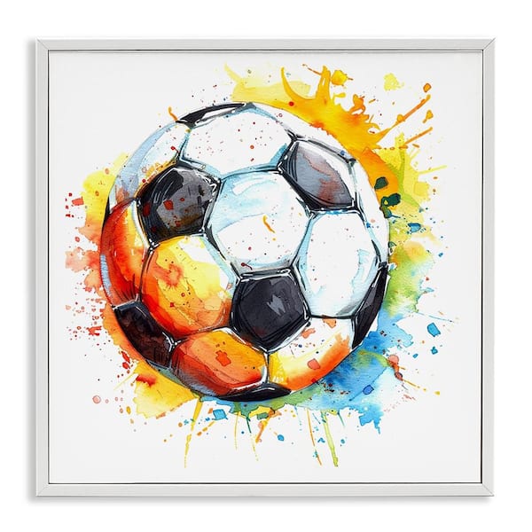 Soccer Ball Bright Splash by LSR Design Studio White Framed Sports Giclee Art Print 12 in. x 12 in.