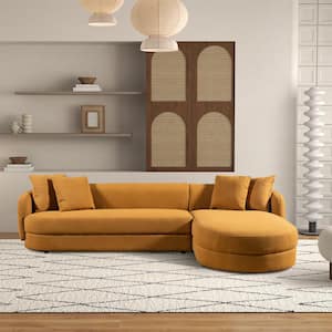 Arbury 118 in. Japandi Style L-Shaped Boucle Fabric Sectional Sofa with Chaise in Cognac