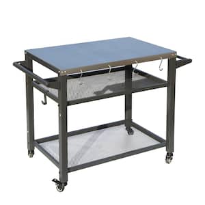 3 Mesh Outdoor Grill Cart Table with Stainless Steel Tabletop