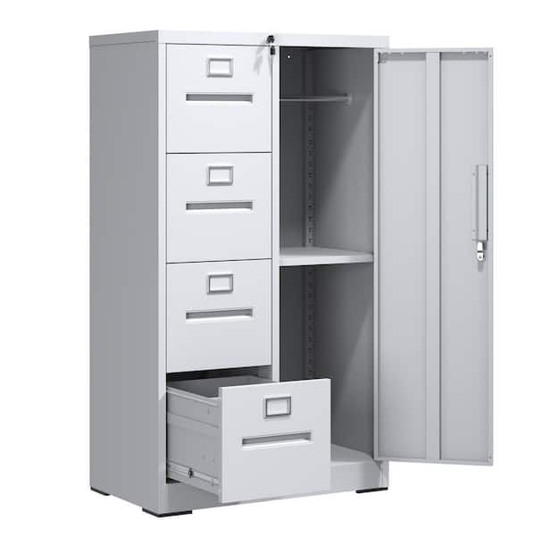 52.4 in. H Steel File Locker with 4-Drawers and 1-Door, Metal Storage Vertical Filing Cabinet with Lock in White