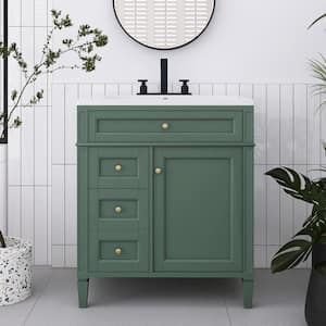 30 in. W x 18 in. D x 33 in. H Single Sink Freestanding Bath Vanity in Green with White Cultured Marble Top
