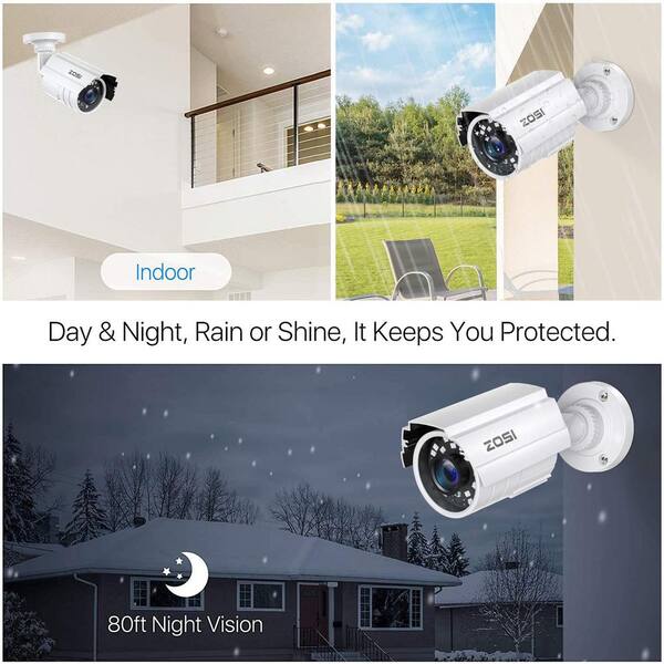 ZOSI 80 ft. Wired 2MP Outdoor Bullet Security Camera Compatible