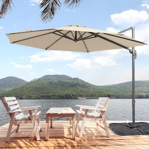 10 ft. Round 360-Degree Rotation Cantilever Offset Outdoor Patio Umbrella in Beige
