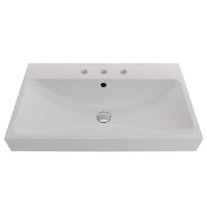 Scala Arch 32 in. 3-Hole Matte White Fireclay Rectangular Wall-Mounted Bathroom Sink