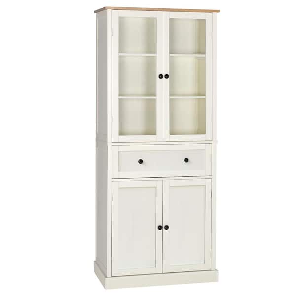 VEIKOUS 72 in. H Off-White Kitchen Storage Pantry Cabinet Closet with Doors and Adjustable Shelves