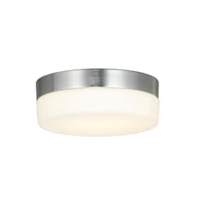 Fusion Pixel 7 in. 1-Light Brushed Nickel Round LED Flush-Mount with Opal Glass Shade