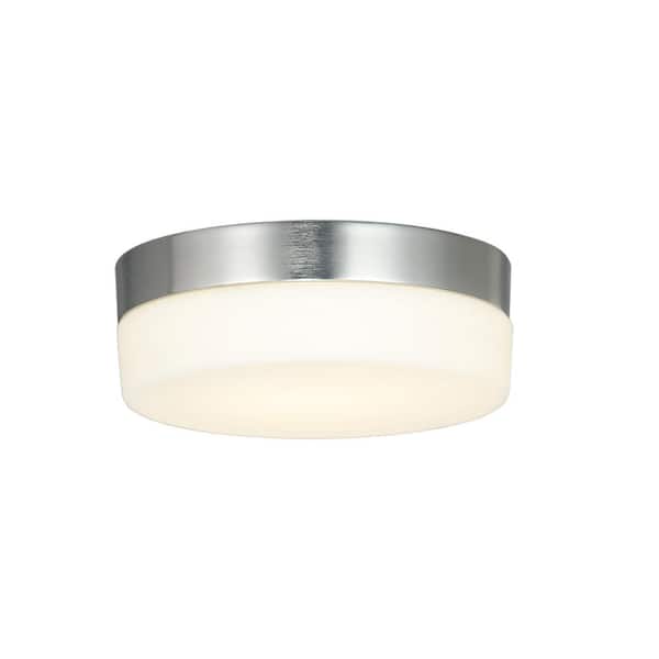Justice Design Fusion Pixel 7 in. 1-Light Brushed Nickel Round LED Flush-Mount with Opal Glass Shade