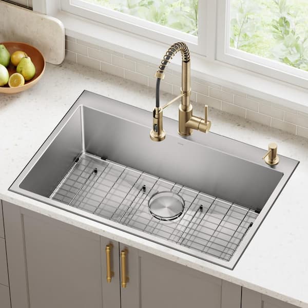 RAJAS ゴールド・ゲルマニウム 健康器 KRAUS Kitchen Spot Free Brushed Brass Soap Dispenser + Lotion
