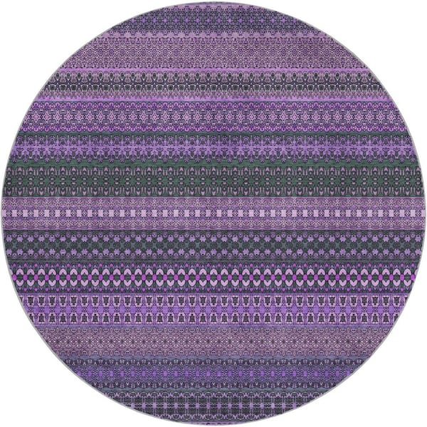 Dream Shag Premium Machine Washable Abstract ADS527 Purple 8 ft. x 8 ft. Round Rug