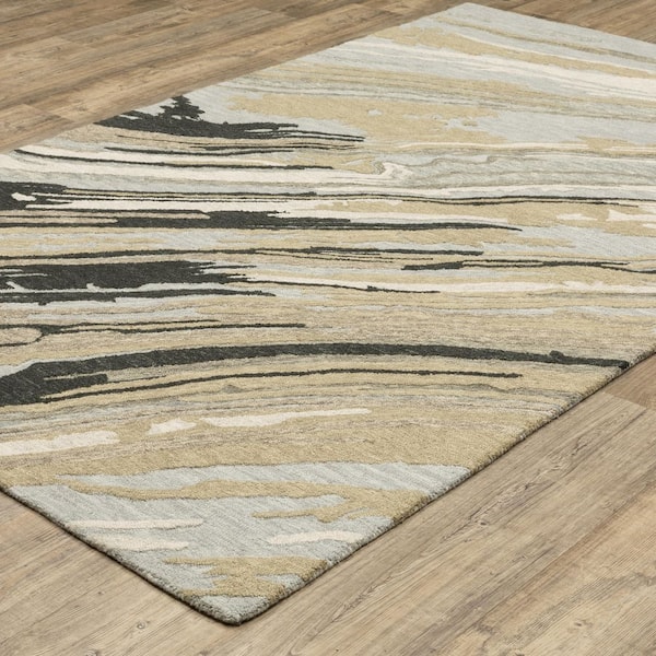 Keenan Gray/Gold 2 ft. x 8 ft. Elemental Abstract Wool Mixed-Pile Hand-Tufted Indoor Runner Area Rug