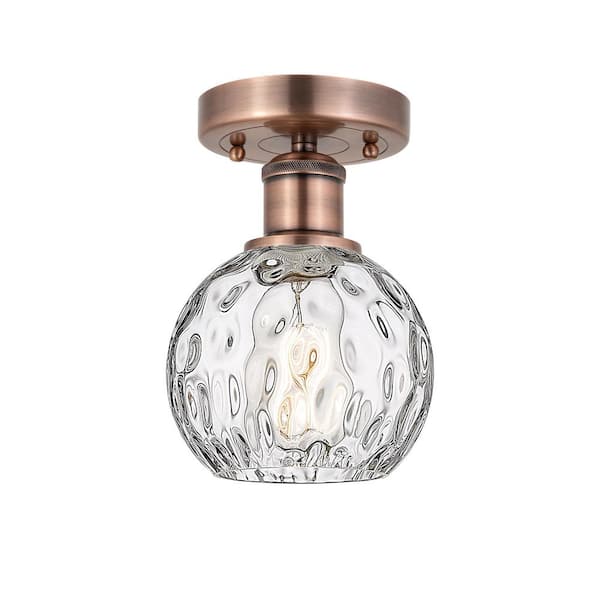 Athens Water Glass 6 in. 1-Light Antique Copper Industrial Semi-Flush Mount with Clear Glass Shade