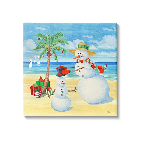 Stupell Industries Festive Snowman Beach byPaul Brent 1 Piece Unframed Graphic Print Nature Poster Art Print 24 in. x 24 in.