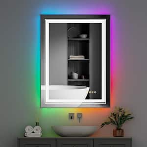 32 in. W x 24 in. H Large Rectangular Frameless Anti-Fog 8 Color RGB Backlit 3 Front Lighted Wall Bathroom Vanity Mirror