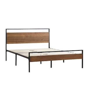 Nora Brown King Metal and Wood Platform Bed Frame
