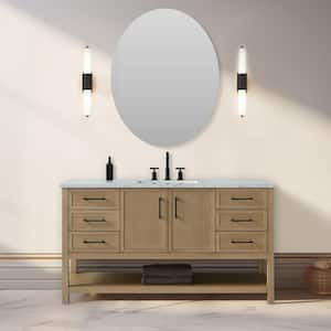 Oliver 60 in. W Bath Vanity in Light Oak with Engineered Stone Top in Arabescato with White Sink