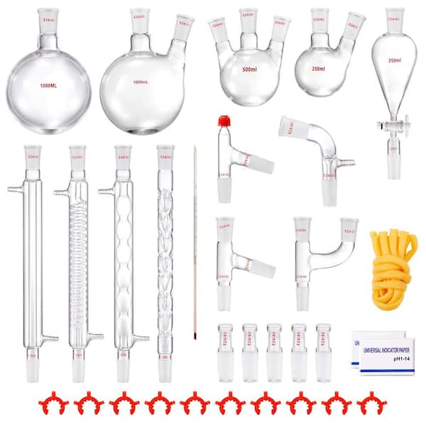SVOPES 3.3-Boro Lab Distillation Kit, 24/40 Joint Essential Oil Distillation Apparatus 1000ml Glassware Set 32-Pieces Equipment