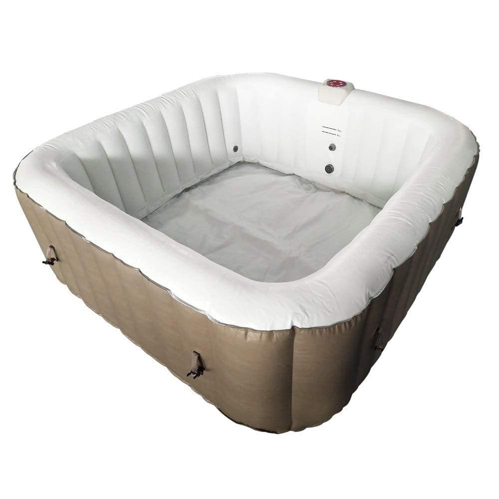 Brown and White 6-Person Square Inflatable Hot Tub Spa with Cover