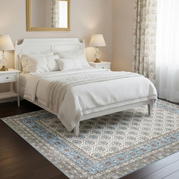 Laura Ashley Amelia Chenille Blue 7 ft. x 10 ft. Woven Trellis