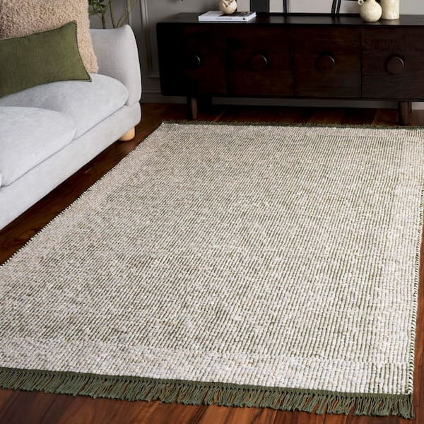 Natura 6 ft. x 6 ft. Green/Ivory Distressed Solid Border Square Area Rug