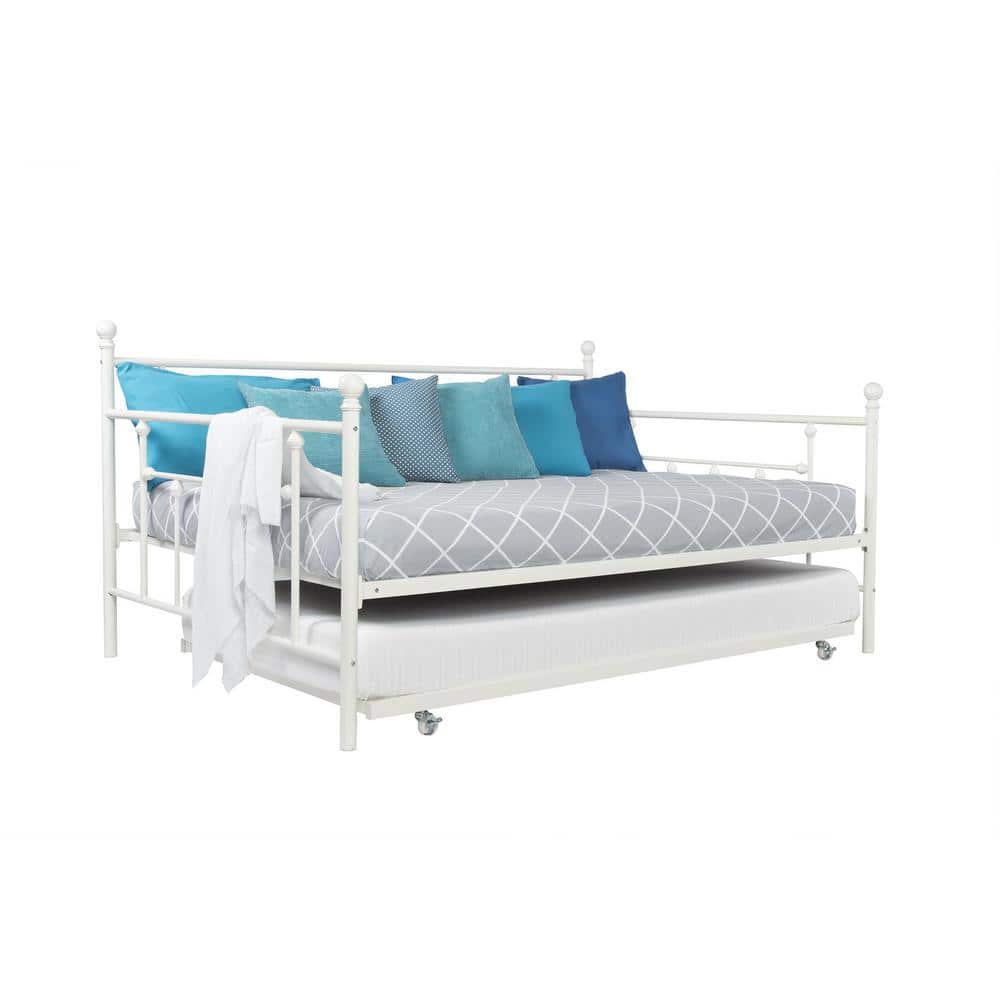 White Metal Full Daybed with Twin Trundle and Slats