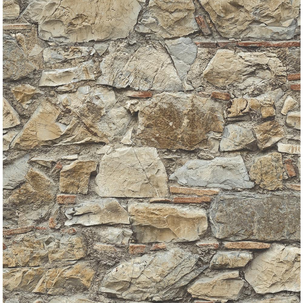 Seabrook Designs 56 sq. ft. Toffee and Ivory Faux Stone Wall Prepasted