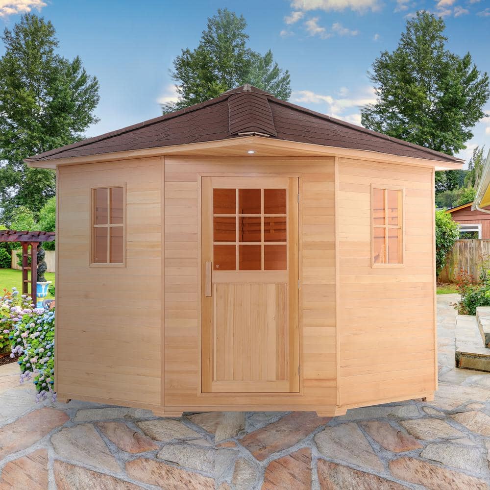 Natural Canadian Hemlock 8-Person Outdoor Sauna with 9 kW Heater