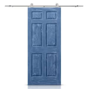 36 in. x 80 in. Vintage Blue Stain Composite MDF 6 Panel Interior Sliding Barn Door with Hardware Kit