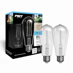 60W Equiv. ST19 Dim. U-Filament Clear Glass E26 Vintage Edison LED Straight Tapered Light Bulb, Daylight 5000K (2-Pack)