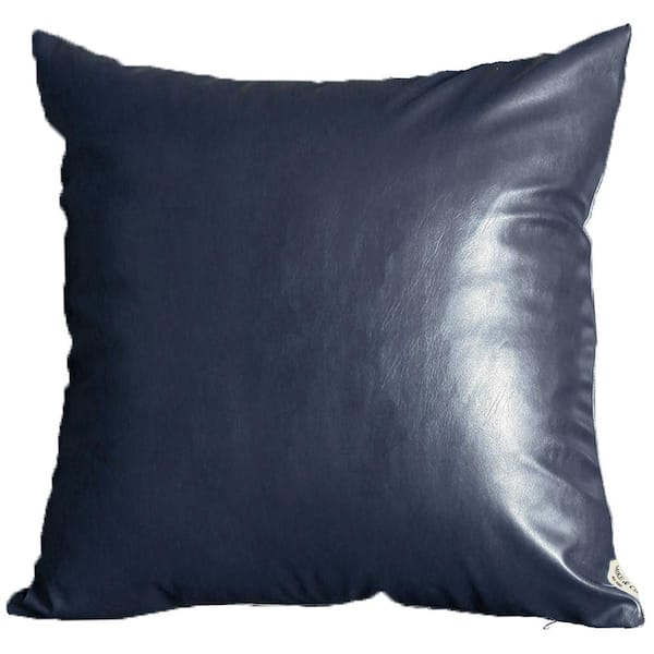 MIKE & Co. NEW YORK Navy Blue Boho Handcrafted Vegan Faux Leather Square Solid 20 in. x 20 in. Throw Pillow Cover