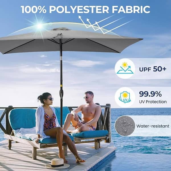 100 uv protected patio umbrella 10 ft. Metal Rectangular Patio Umbrella in Gray with Crank Tilt UV-Resistant  Canopy (Without base) AXHFKKEU11