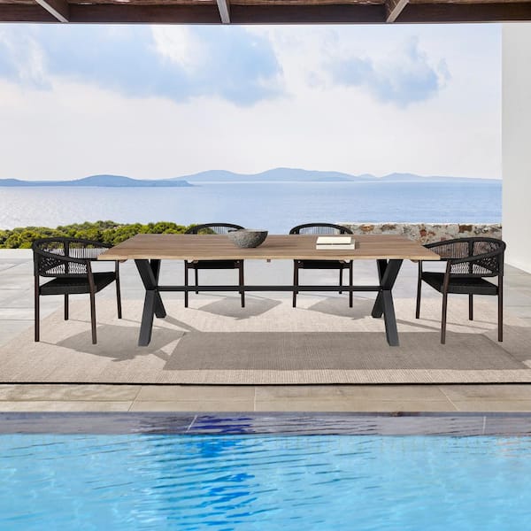 Armen Living Glendora and Doris Dark Brown 5-Piece Eucalyptus Wood Rectangle Outdoor Dining Set