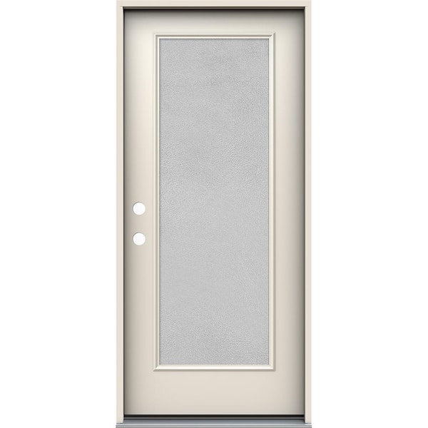 JELD-WEN 36 in. x 80 in. Right-Hand Full Lite Micro-Granite Frosted Glass Primed Steel Prehung Front Door