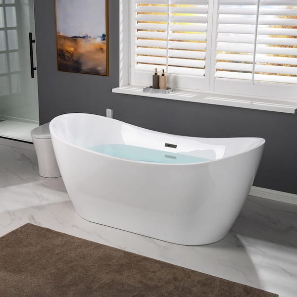 Inspiration 67 in. Acrylic FlatBottom Double Slipper Bathtub with Matte Black Overflow and Drain Included in White