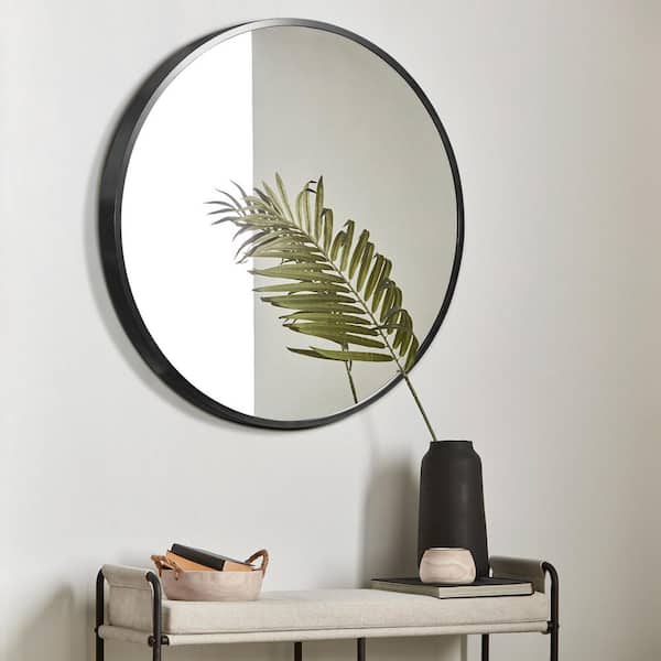 Lirago 28 in. W x 28 in. H Classic Round Accent Mirror in Black