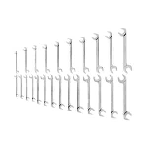 1/4 - 3/4 in., 8 - 19 mm Angle Head Open End Wrench Set (23-Piece)