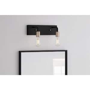Northvale 14.5 in. 2-Light Matte Black Industrial Bathroom Vanity Light