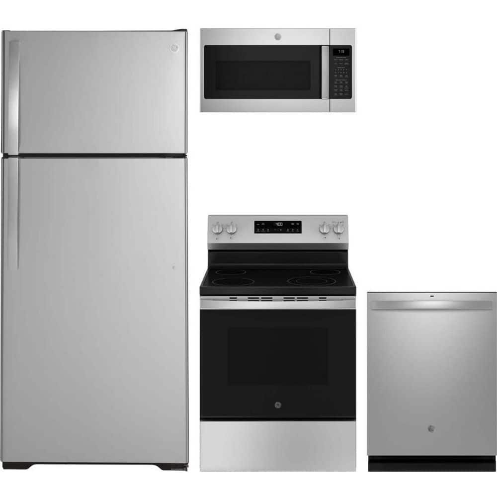 Representative product-family photo: 17.5 cu. ft. Counter Depth Refrigerator with 4 Burner Freestanding Electric Range and Dishwasher with Dry Boost. Pictured option and availability are unverified.