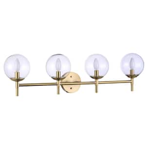 Auresa 35.375 in. 4-Light Soft Brass Globe Vanity Light with Clear Glass Shades