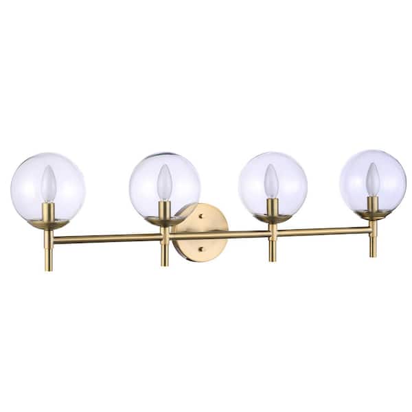 Minka Lavery Auresa 35.375 in. 4-Light Soft Brass Globe Vanity Light with Clear Glass Shades