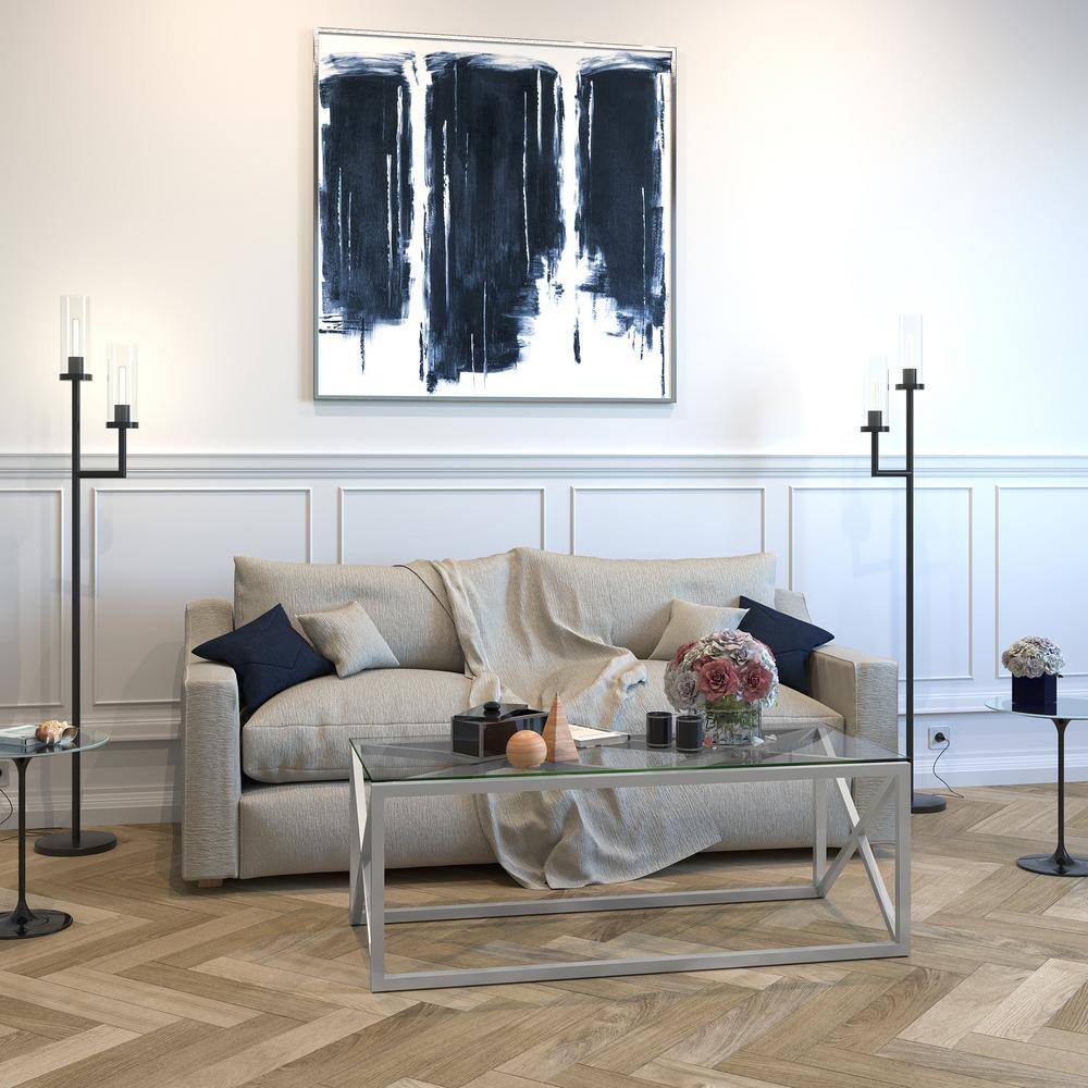 Dixon 46'' Wide Satin Nickel Rectangular Coffee Table with Glass Top