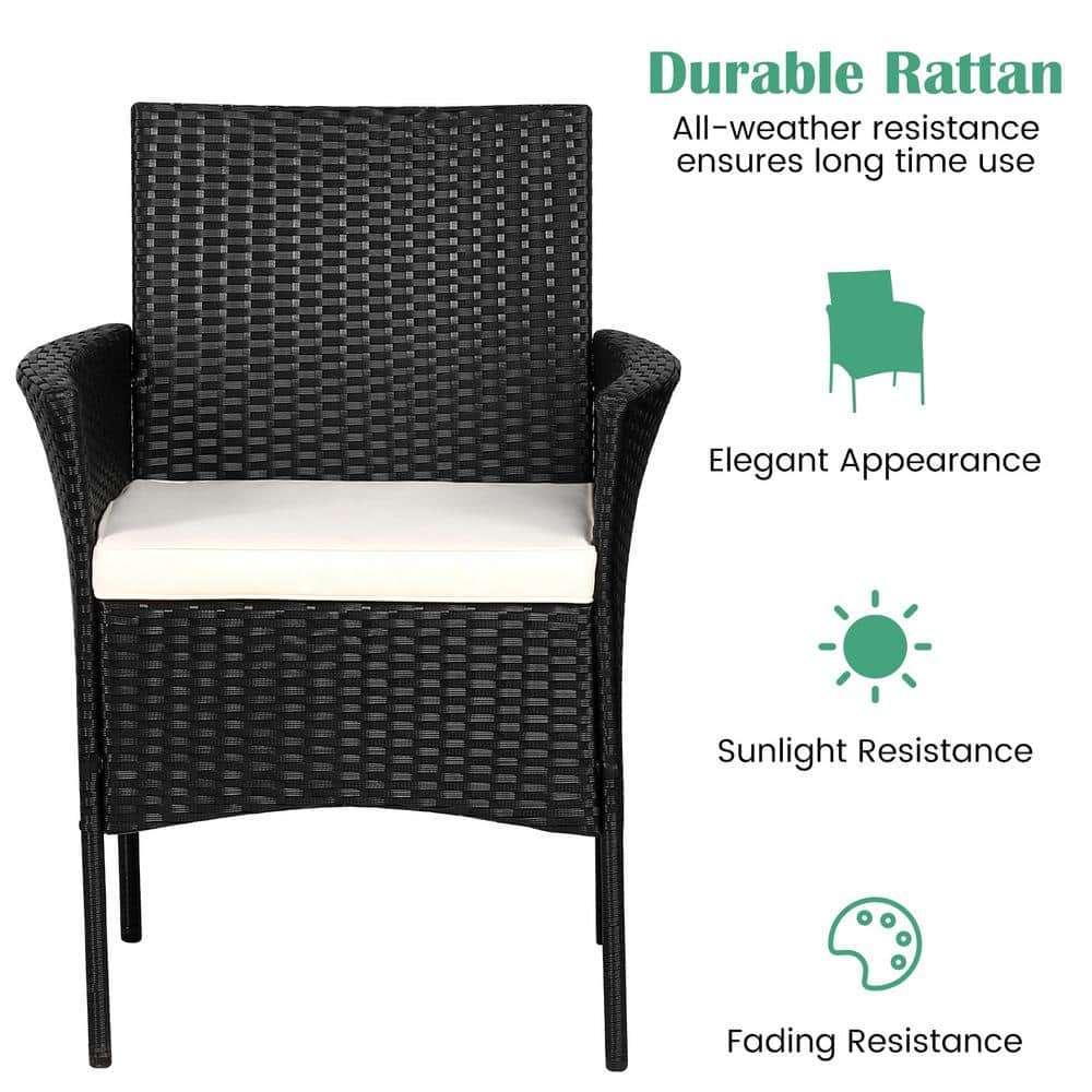 Black Rattan Outdoor Dining Chairs with Cushions, Set of 2
