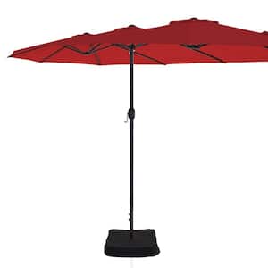 15 ft. Patio Market Umbrella Double-Sided Outdoor Patio Umbrella, UV Protection with Base in Burgundy