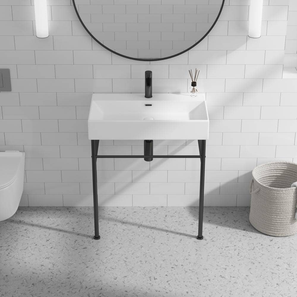 Turner 30" Matte Black Ceramic Wall-Mount Console Sink