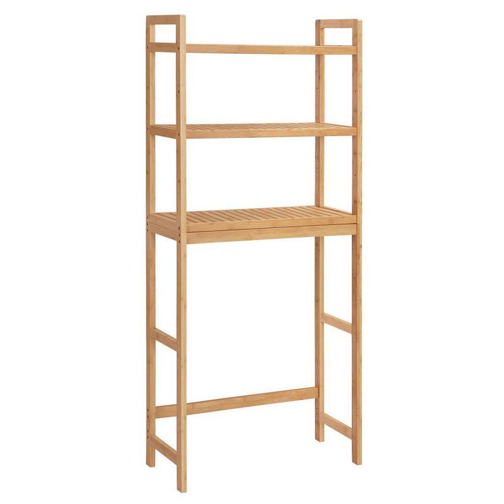 Dracelo 23.62 in. W x 5.91 in. D x 21.26 in. H Walnut Bathroom Bamboo Shelf Organizer - 3 Tier Storage Shelf, Brown