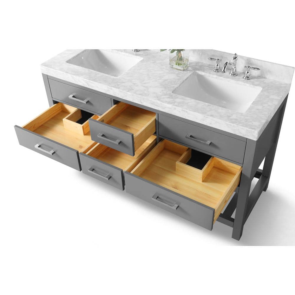 Elizabeth 72'' Sapphire Gray Double Sink Vanity with Marble Top