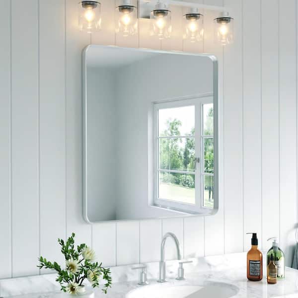 36 in. W x 32 in. H Rectangular Aluminum Framed Wall Bathroom Vanity Mirror in Silver